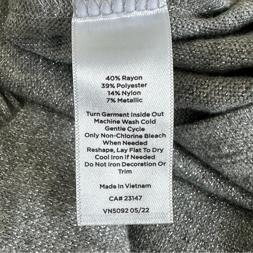 Talbots Gray Metallic Ruffle Neck Sweater L Long Sleeve Velvet Bow Back Holiday - Picture 11 of 12